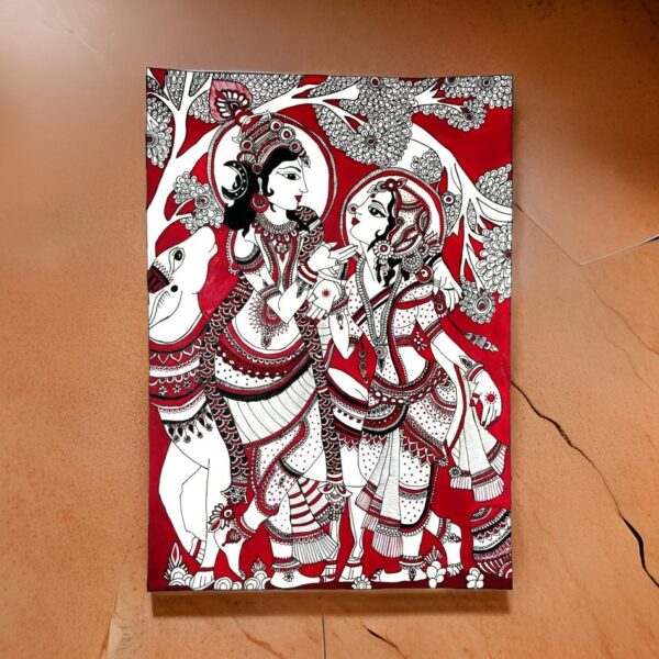Eternal Melody – Madhubani Radha Krishna Dancing Canvas (12x10 inch, Unframed)
