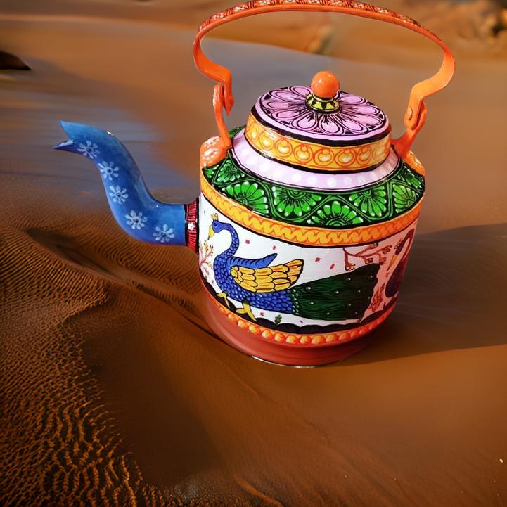 Rangrez Hand-Painted Decorative Kettle – Folk Art for Your Home
