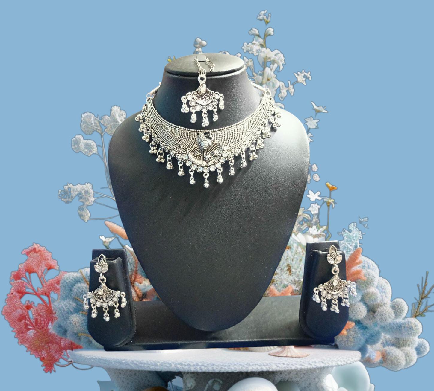 Royal Heritage Oxidised Silver Choker Set with Earrings