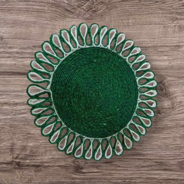 Emerald Bloom – Handwoven Sabai Grass Decorative Mat (12 Inch)