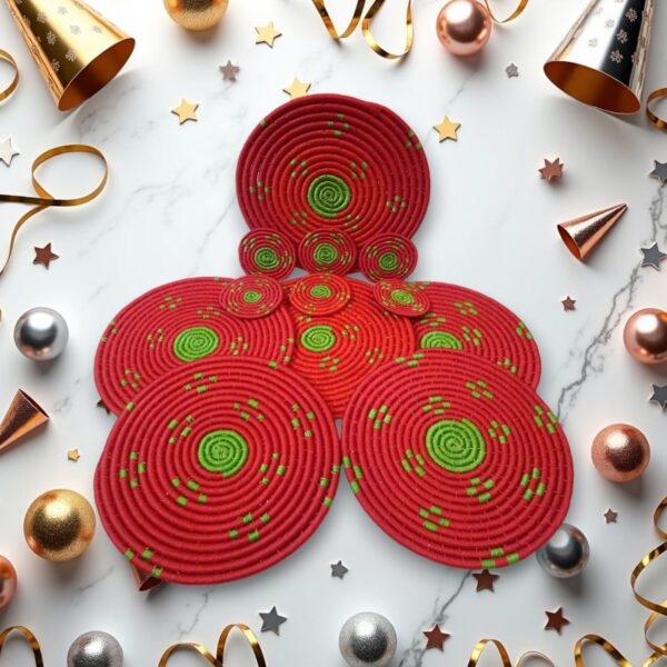 Festive Bloom – Handwoven Sabai Grass 6 Mat & 6 Coaster Set Full Thread (Set of 6)